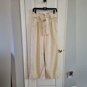 PAIGE Harper Paperbag Tie-Waist Wide Leg Pants Blonde Sand Size 30